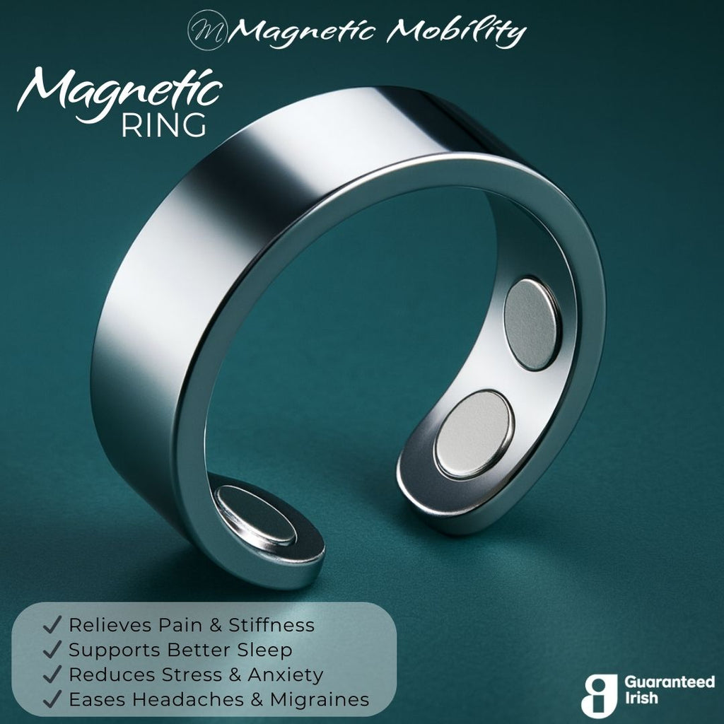 Magnetic Mobility Stainless Steel Magnetic Ring – internal view – four integrated neodymium magnets visible on the inner band.