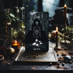 Dark Synevyr Dark Beauty Tarot Deck 80 Cards – layout – The Devil card shown in a candlelit outdoor setting.