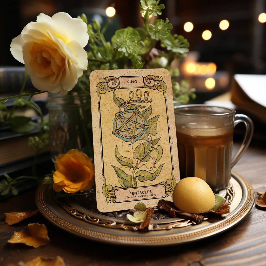 Dark Synevyr Botanica Oculta Tarot Deck 80 Cards - tarot card close-up with botanical illustration KING