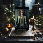 Dark Synevyr Grunge Goddess Tarot Deck 80 Cards - THE STREET PROPMET card standing on a deck box