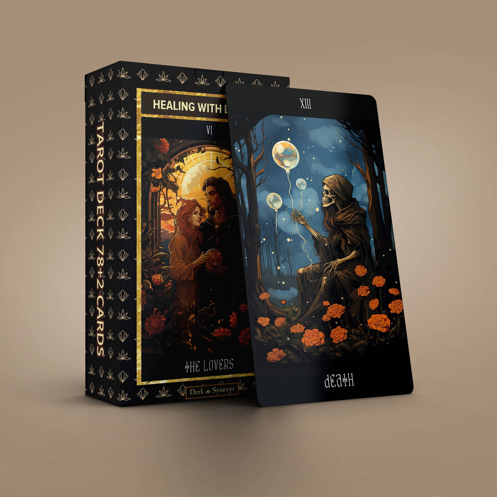 Dark Synevyr Healing with Dreams Tarot Deck 80 Cards – box and featured card DEATH – studio product shot